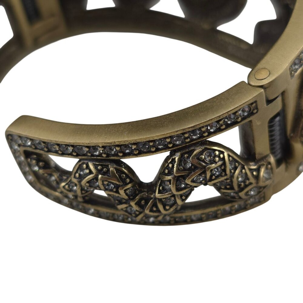 Heidi Daus Double Dragon Snake Clamper Gold-Tone Rhinestones Hinged Bracelet - Picture 9 of 12